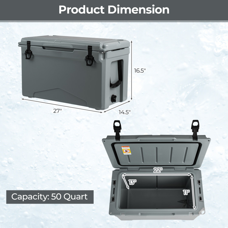 50 QT Rotomolded Cooler Insulated Portable Ice Chest with Integrated Cup Holders - Gallery View 4 of 9