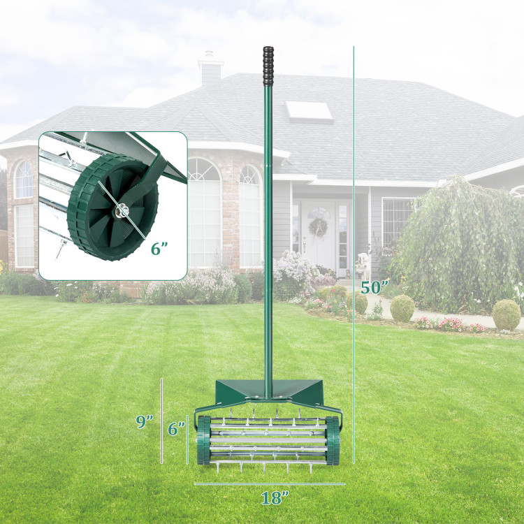 18 Inch Rolling Lawn Aerator with Splash-Proof Fender for Garden - Costway