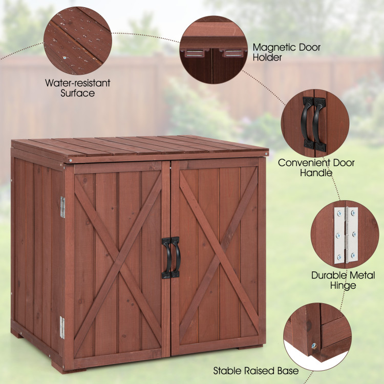 2.5 x 2 Feet Outdoor Wooden Storage Cabinet with Double Doors-BrownCostway Gallery View 10 of 10