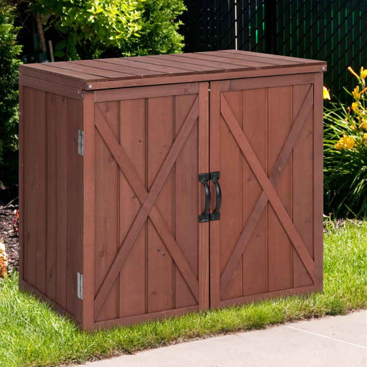 2.5 x 2 Feet Outdoor Wooden Storage Cabinet with Double Doors-BrownCostway Gallery View 2 of 10