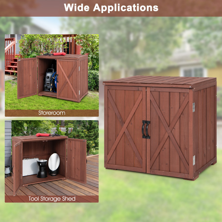 2.5 x 2 Feet Outdoor Wooden Storage Cabinet with Double Doors-BrownCostway Gallery View 9 of 10