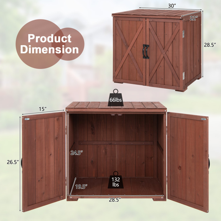 2.5 x 2 Feet Outdoor Wooden Storage Cabinet with Double Doors-BrownCostway Gallery View 4 of 10
