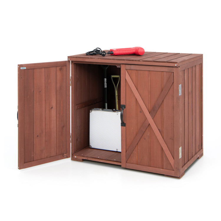 2.5 x 2 Feet Outdoor Wooden Storage Cabinet with Double Doors-BrownCostway Gallery View 7 of 10