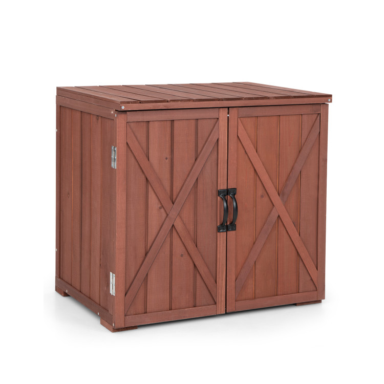 2.5 x 2 Feet Outdoor Wooden Storage Cabinet with Double Doors-BrownCostway Gallery View 1 of 10