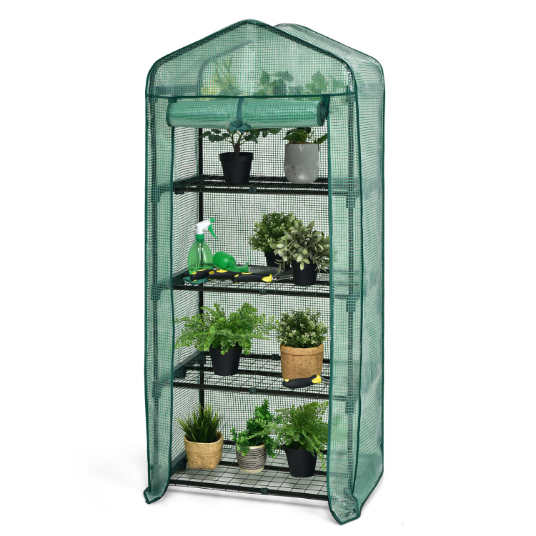 Mini Greenhouse with 4-Tier Rack and Weatherproof PE CoverCostway Gallery View 7 of 10