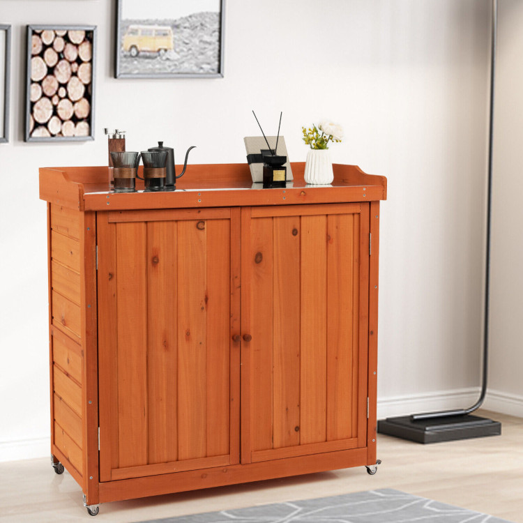 Outdoor Storage Cabinet with Removable Shelf and 4 Universal WheelsCostway Gallery View 6 of 10