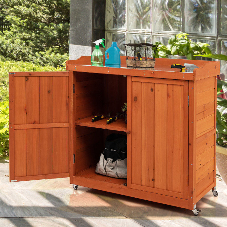 Outdoor Storage Cabinet with Removable Shelf and 4 Universal WheelsCostway Gallery View 2 of 10