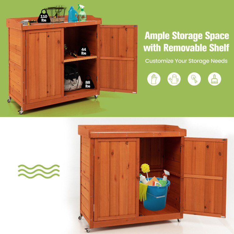 Outdoor Storage Cabinet with Removable Shelf and 4 Universal WheelsCostway Gallery View 9 of 10