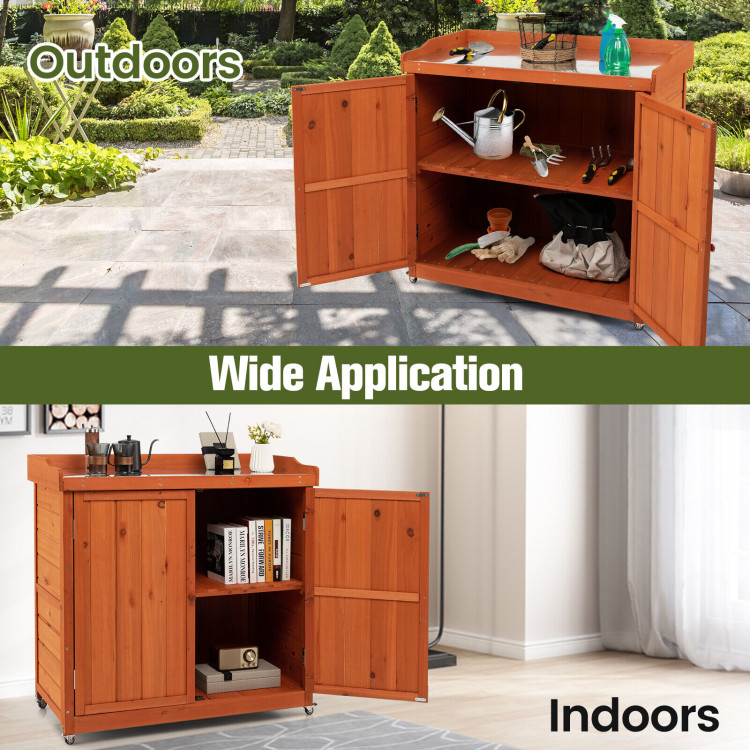 Outdoor Storage Cabinet with Removable Shelf and 4 Universal WheelsCostway Gallery View 3 of 10
