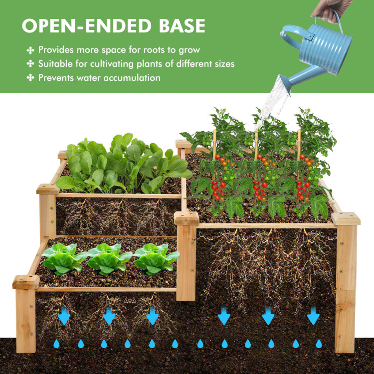 3-Tier Wooden Raised Garden Bed with Open-Ended Base - Costway