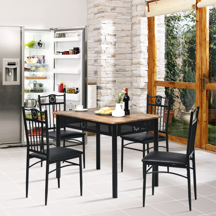 5 Pcs Dining Set Wood Metal Table and 4 Chairs with Cushions-BlackCostway Gallery View 7 of 11