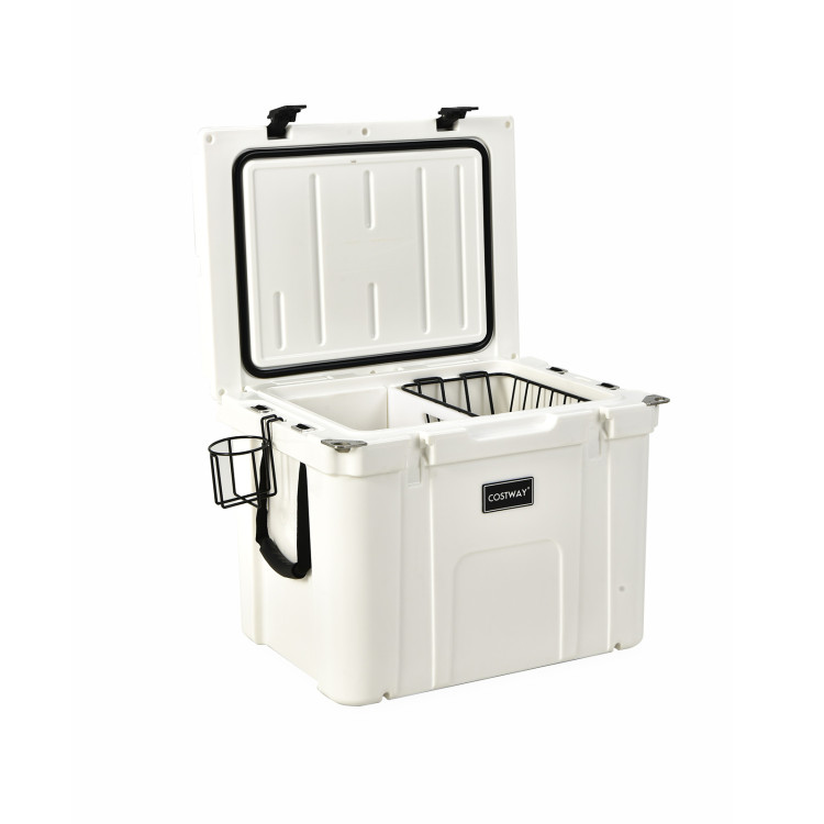 Costway 55 Quart Cooler Portable Ice Chest w/ Cutting Board Basket for - See Details - White