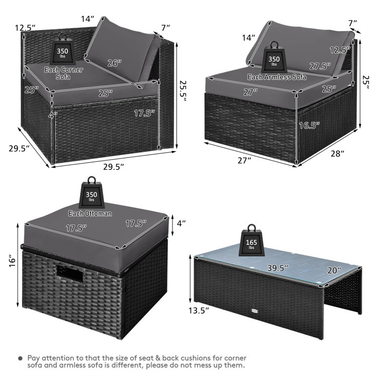 8 Pieces Patio Rattan Storage Table Furniture Set-GrayCostway Gallery View 5 of 13