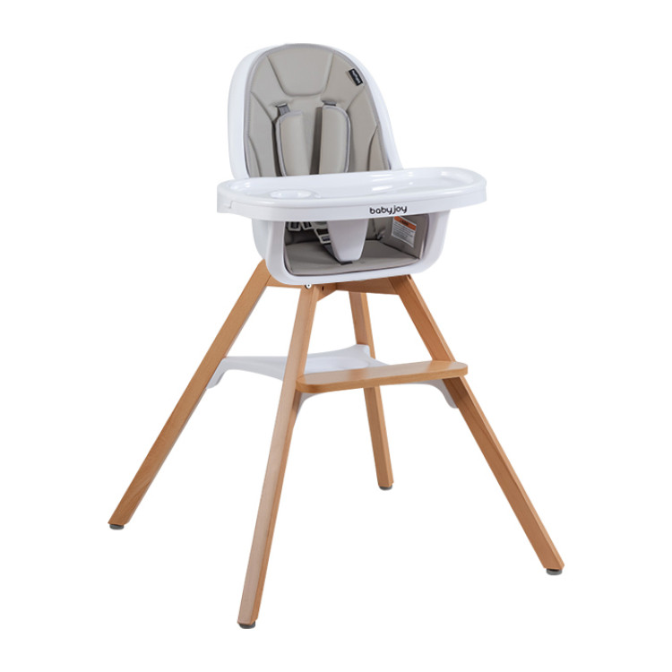 3-in-1 Convertible Wooden Baby High Chair-GrayCostway Gallery View 1 of 12