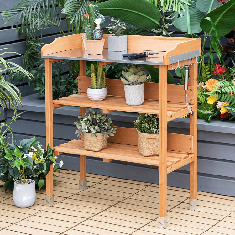 Garden Wooden Potting Bench Work Station with HookCostway Gallery View 2 of 11