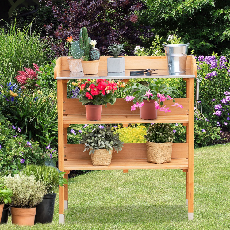 Garden Wooden Potting Bench Work Station with HookCostway Gallery View 6 of 11