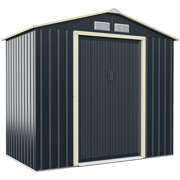 7 Feet X 4 Feet Metal Storage Shed with Sliding Double Lockable Doors-GrayCostway Gallery View 1 of 12