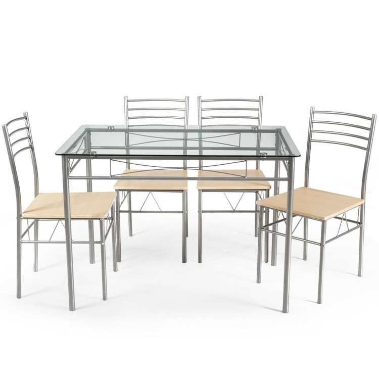 5 Pieces Dining Set Glass Table and 4 ChairsCostway Gallery View 1 of 12