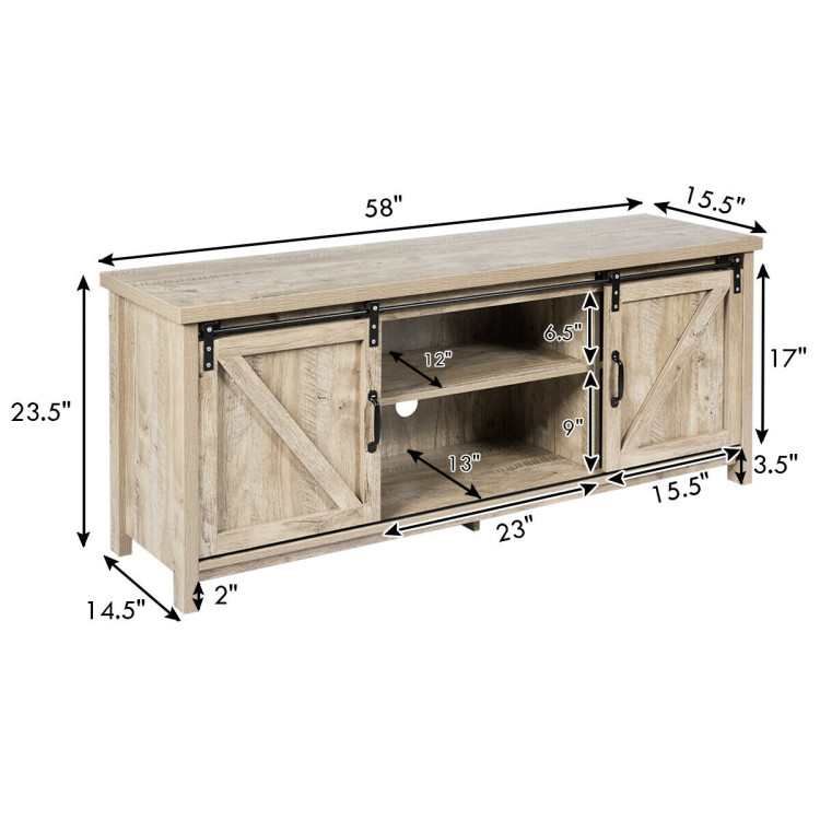 TV Stand Media Center Console Cabinet with Sliding Barn Door - GrayCostway Gallery View 5 of 12