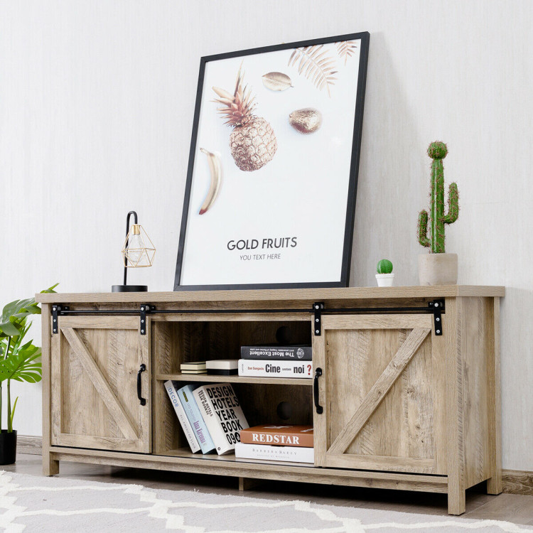 TV Stand Media Center Console Cabinet with Sliding Barn Door - GrayCostway Gallery View 7 of 12