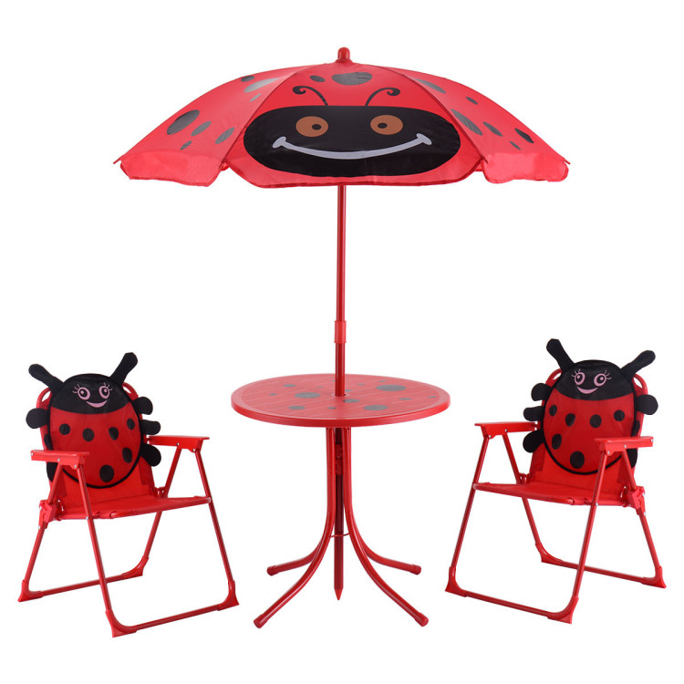 Kids Patio Folding Table and Chairs Set Beetle with UmbrellaCostway Gallery View 1 of 16