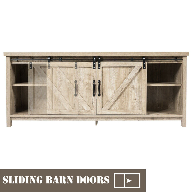 TV Stand Media Center Console Cabinet with Sliding Barn Door - GrayCostway Gallery View 12 of 12