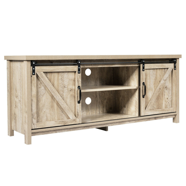 TV Stand Media Center Console Cabinet with Sliding Barn Door - GrayCostway Gallery View 1 of 12