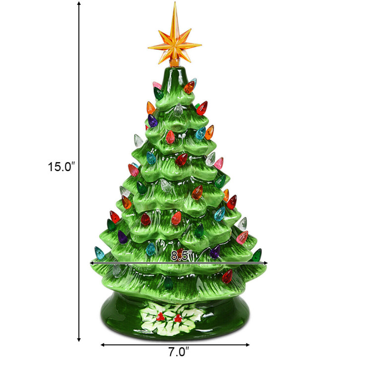 15 Inch Pre-Lit Hand-Painted Ceramic Christmas Tree-GreenCostway Gallery View 4 of 9