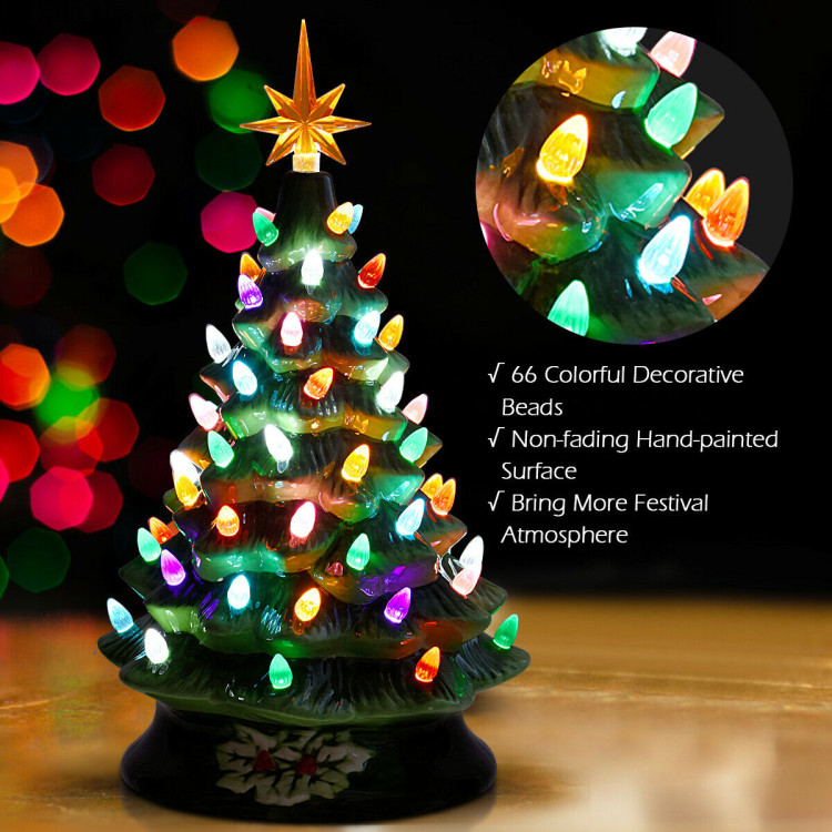 15 Inch Pre-Lit Hand-Painted Ceramic Christmas Tree-GreenCostway Gallery View 3 of 9