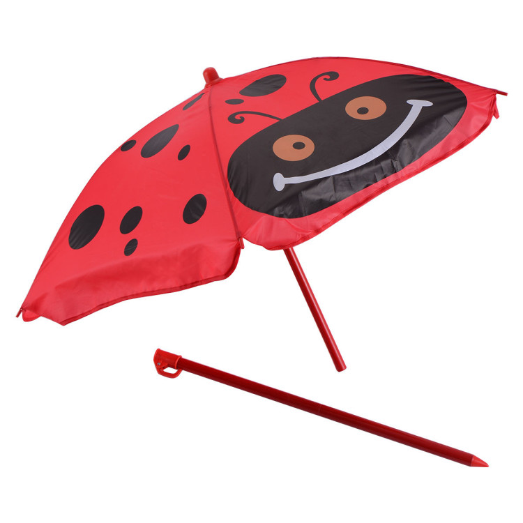 Kids Patio Folding Table and Chairs Set Beetle with UmbrellaCostway Gallery View 3 of 16