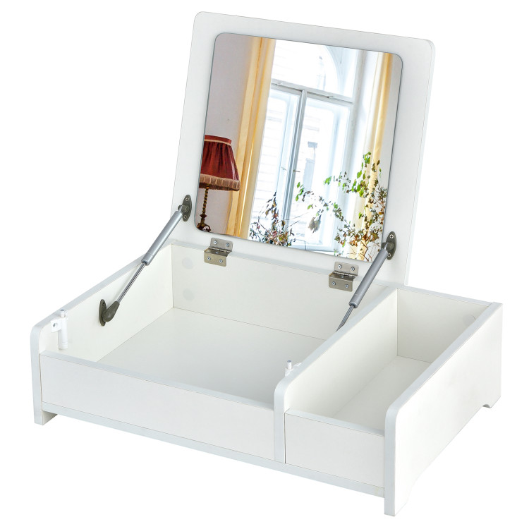 Compact Bay Window Makeup Dressing Table with Flip-Top Mirror-WhiteCostway Gallery View 8 of 10