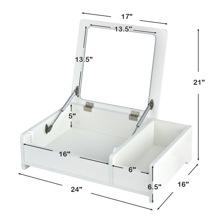 Compact Bay Window Makeup Dressing Table with Flip-Top Mirror-WhiteCostway Gallery View 4 of 10