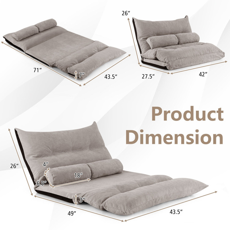 Adjustable Floor Sofa Bed with 2 Lumbar Pillows-GrayCostway Gallery View 4 of 10
