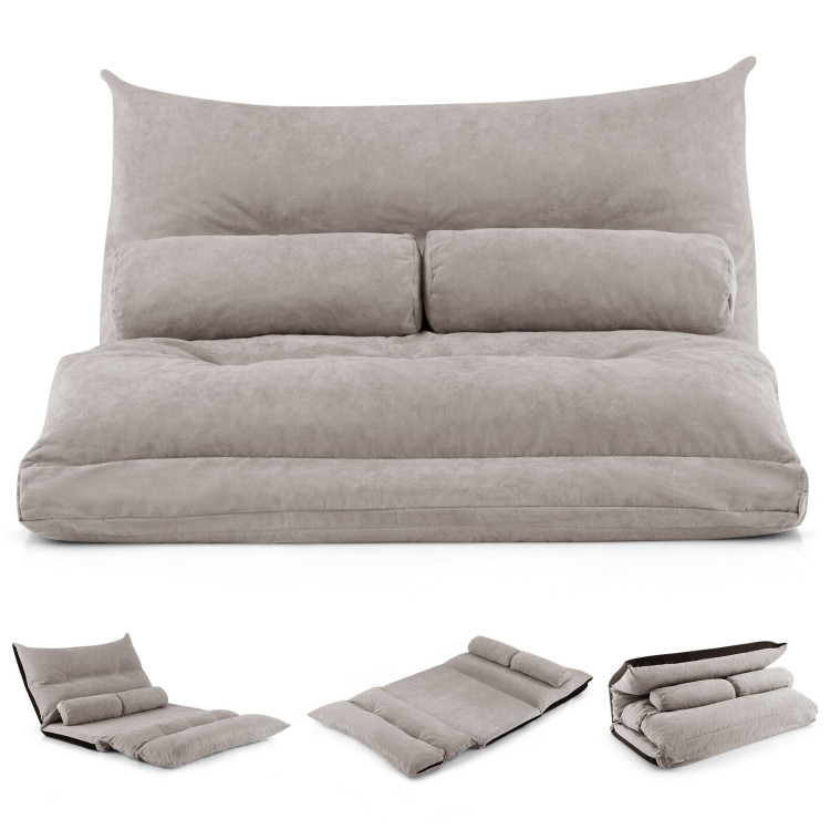 Adjustable Floor Sofa Bed with 2 Lumbar Pillows-GrayCostway Gallery View 8 of 10