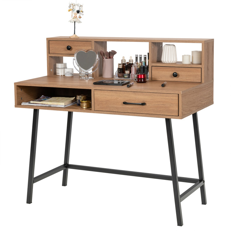 42-Inch Vanity Desk with Tabletop Shelf and 2 Drawers-NaturalCostway Gallery View 7 of 10
