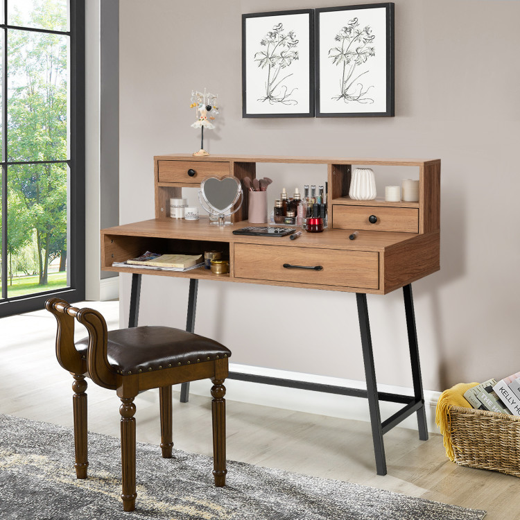 42-Inch Vanity Desk with Tabletop Shelf and 2 Drawers-NaturalCostway Gallery View 2 of 10
