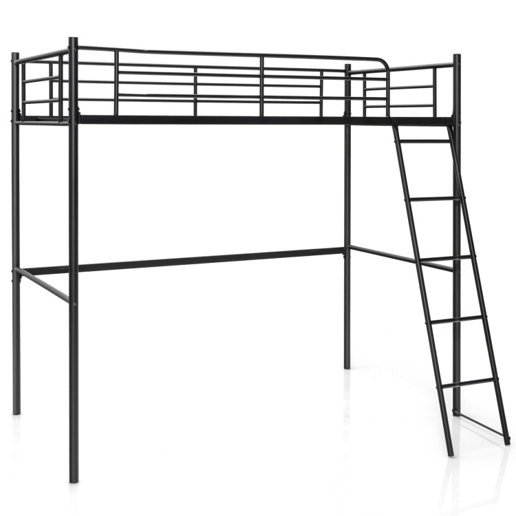 Twin Metal Loft Bed with Ladderand High Guard RailsCostway Gallery View 1 of 10