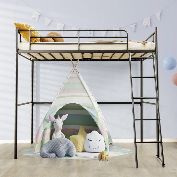 Twin Metal Loft Bed with Ladderand High Guard RailsCostway Gallery View 7 of 10