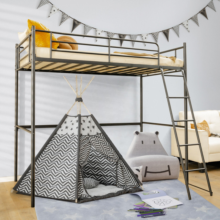 Twin Metal Loft Bed with Ladderand High Guard RailsCostway Gallery View 2 of 10
