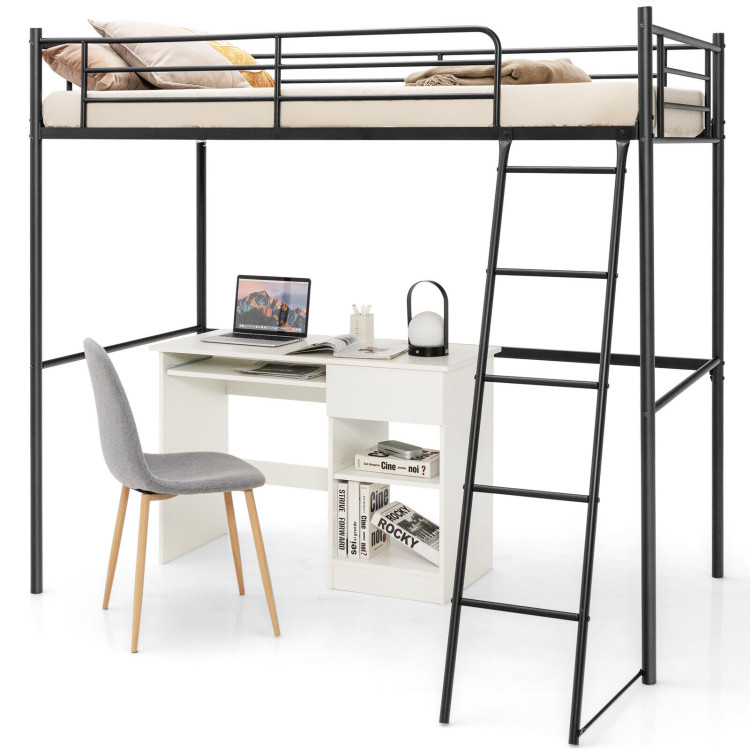 Twin Metal Loft Bed with Ladderand High Guard RailsCostway Gallery View 4 of 10
