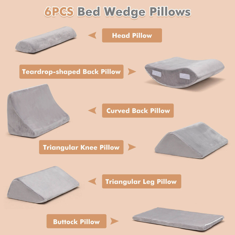 6 Pieces Orthopedic Bed Wedge Pillow Set for Back Neck Leg-GrayCostway Gallery View 7 of 10