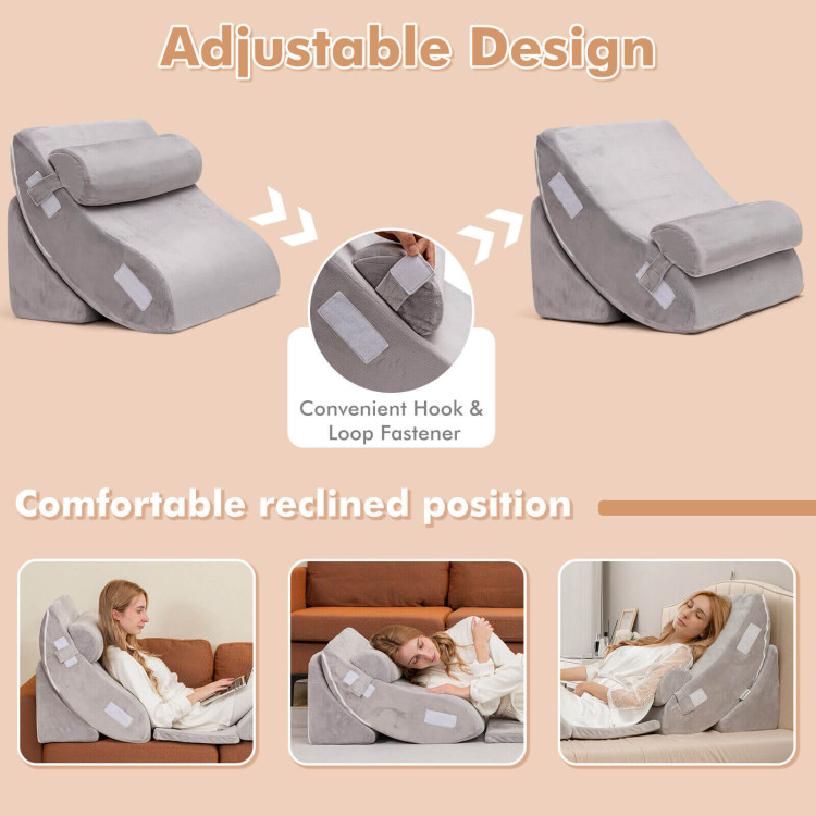 6 Pieces Orthopedic Bed Wedge Pillow Set for Back Neck Leg-GrayCostway Gallery View 5 of 10