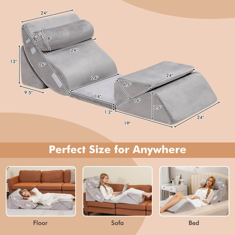 6 Pieces Orthopedic Bed Wedge Pillow Set for Back Neck Leg-GrayCostway Gallery View 4 of 10