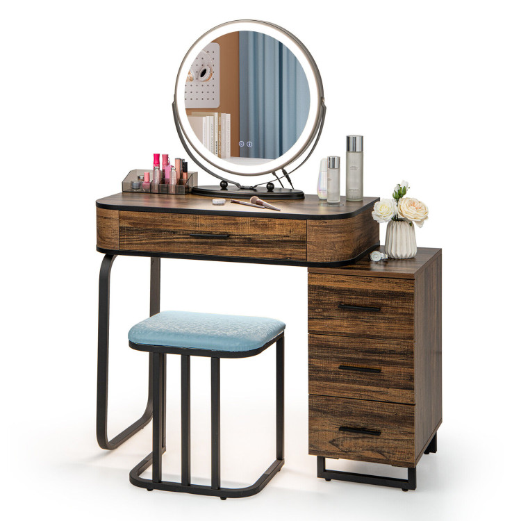 Vanity Table Set with 3-Color Lighted Mirror and Charging Station - Gallery View 1 of 10