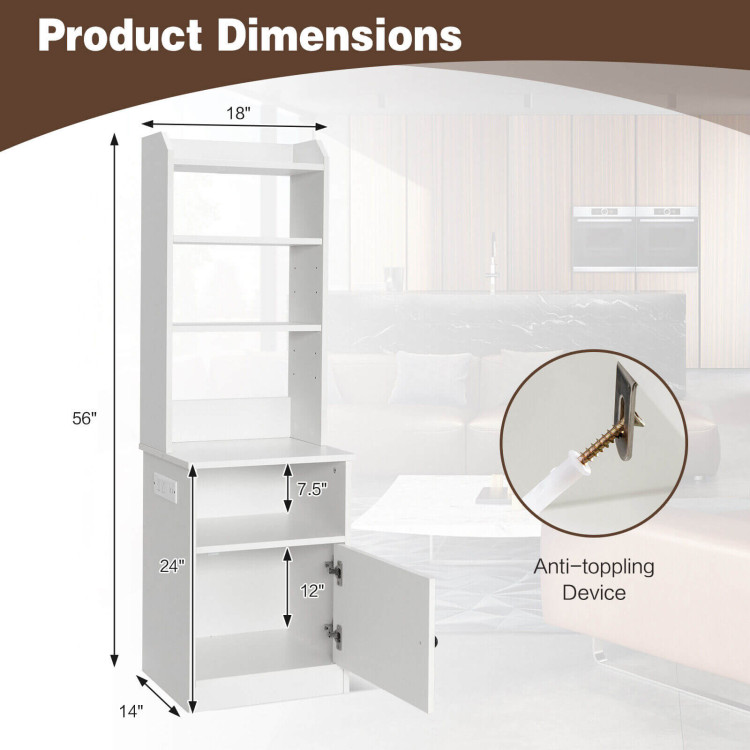 6-Tier Bookshelf with Charging Station and Cabinet-WhiteCostway Gallery View 4 of 10