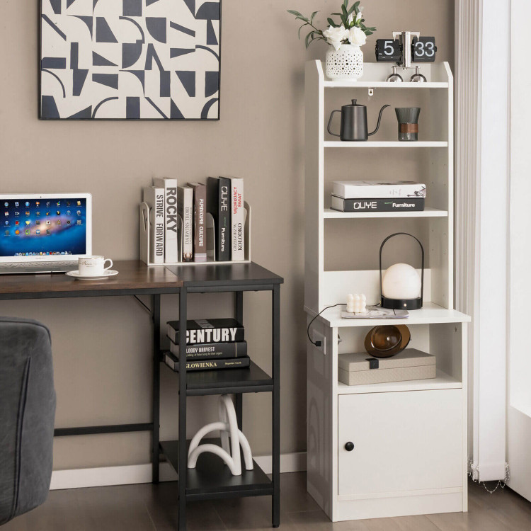 6-Tier Bookshelf with Charging Station and Cabinet-WhiteCostway Gallery View 2 of 10