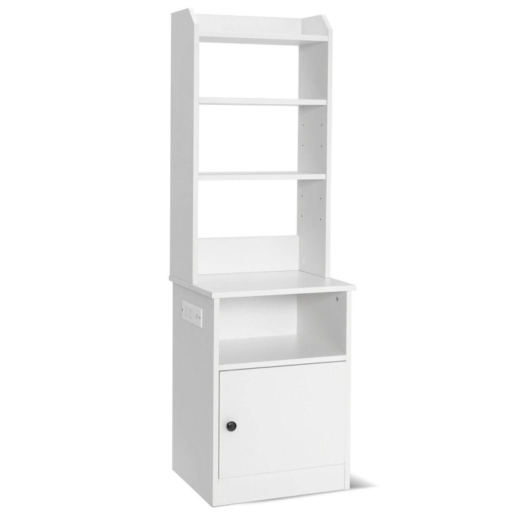 6-Tier Bookshelf with Charging Station and Cabinet-WhiteCostway Gallery View 1 of 10