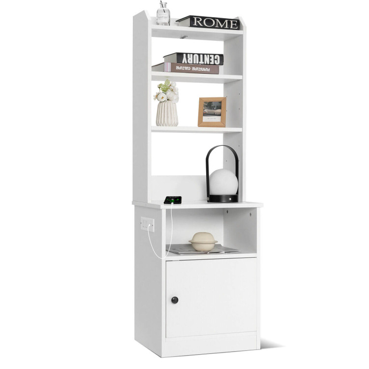 6-Tier Bookshelf with Charging Station and Cabinet-WhiteCostway Gallery View 7 of 10