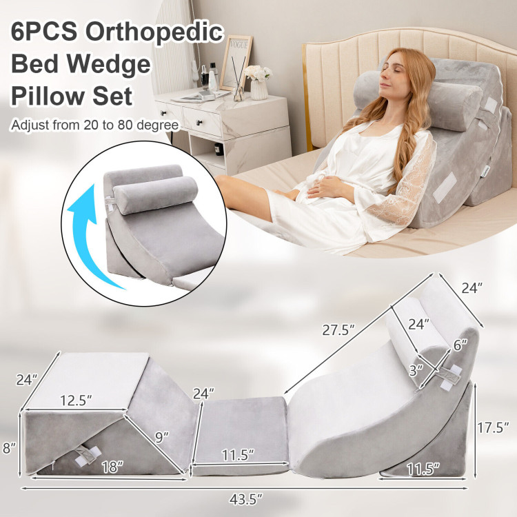 DC DICLASSE 6 Pcs Bed Wedge Pillow Set Adjustable Back Neck Leg