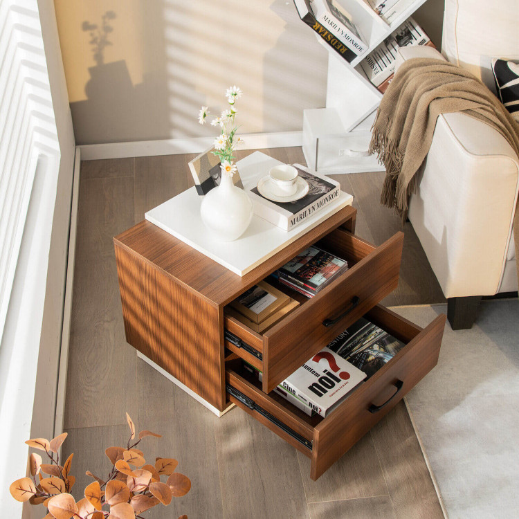 Modern Nightstand with 2 Drawers for Bedroom Living Room-BrownCostway Gallery View 6 of 10